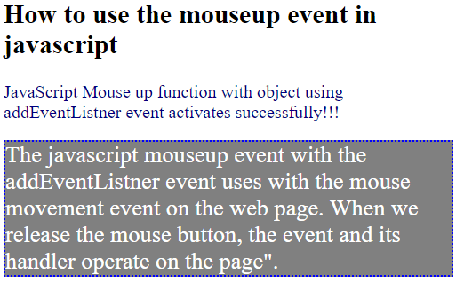 How to use the mouseup event in javascript