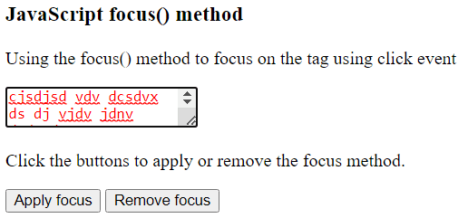 Javascript Focus Method