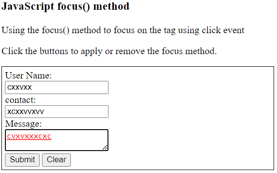 Javascript Focus Method