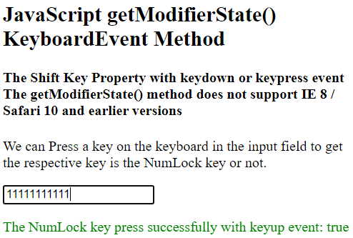Javascript getModifierState() KeyboardEvent Method