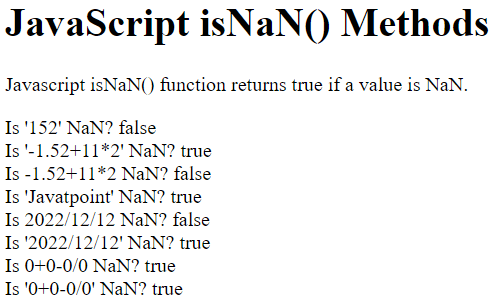 JavaScript NaN Function