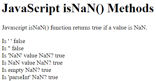 JavaScript NaN Function