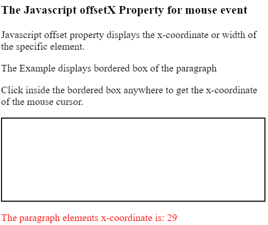 Javascript offsetX property