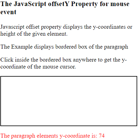 Javascript offsetY property