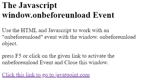 JavaScript onbeforeunload Event