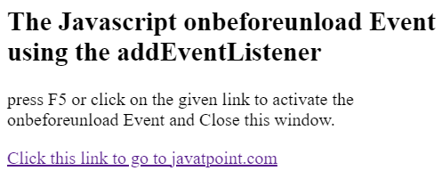 JavaScript onbeforeunload Event