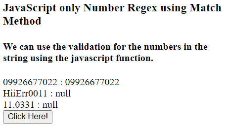 JavaScript only Number Regex