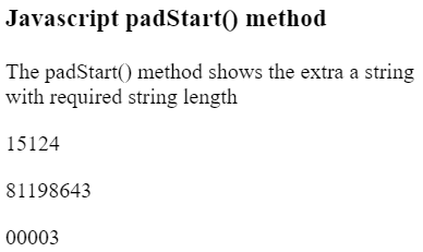 JavaScript padStart() Method