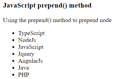 JavaScript prepend() method