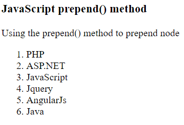JavaScript prepend() method