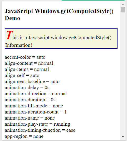 JavaScript windows getComputedStyle() Method