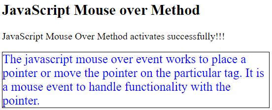Mouseover function in javascript