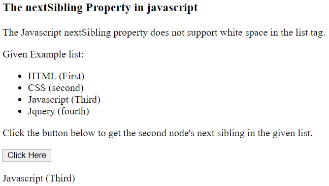 NextSibling Property in Javascript