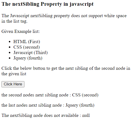 NextSibling Property in Javascript