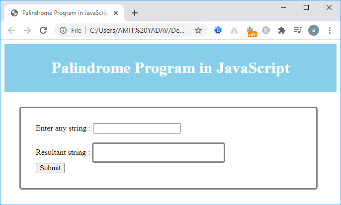 Palindrome in JavaScript