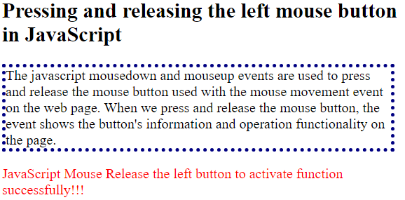 Pressing and releasing the left mouse button in JavaScript