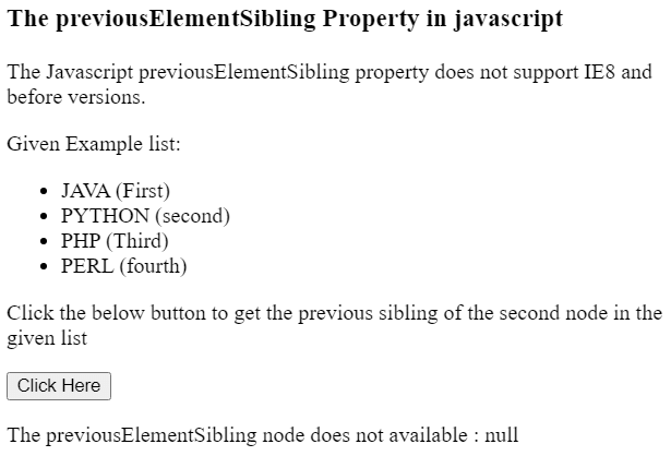 previousElementSibling Property in javascript