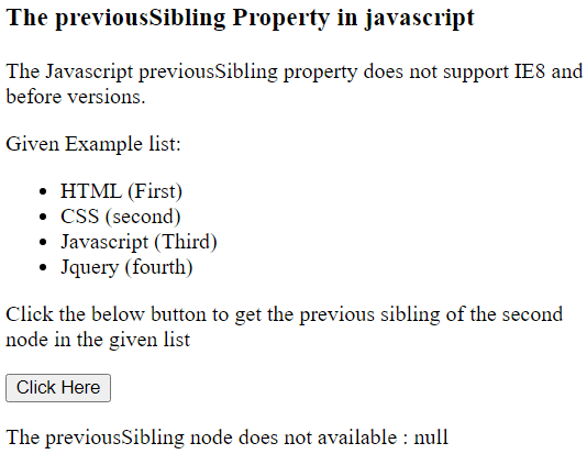 PreviousSibling Property in Javascript