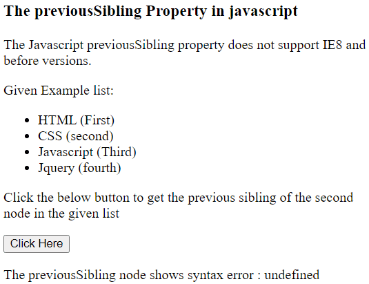 PreviousSibling Property in Javascript