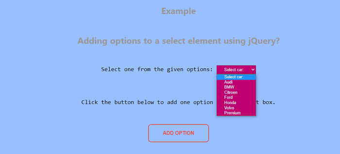 How to add options to a select element using jQuery