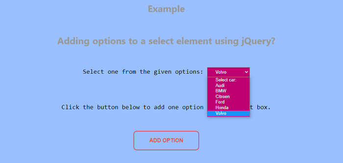 How to add options to a select element using jQuery