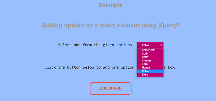 How to add options to a select element using jQuery - javatpoint
