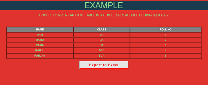 How to Convert an HTML Table into Excel Spreadsheet using jQuery?
