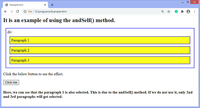 jQuery andSelf() method