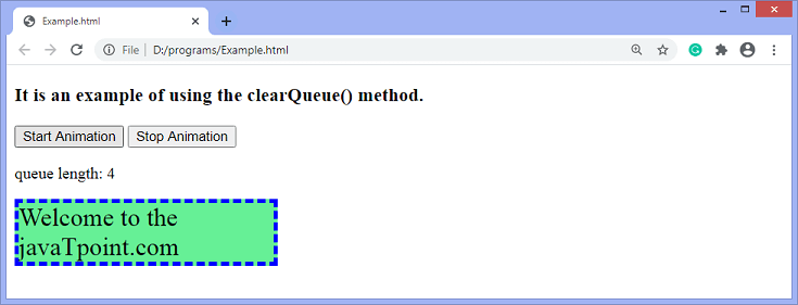 jQuery clearQueue() method - javatpoint