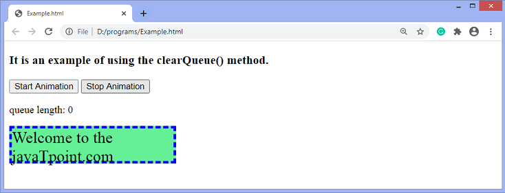 jQuery clearQueue() method