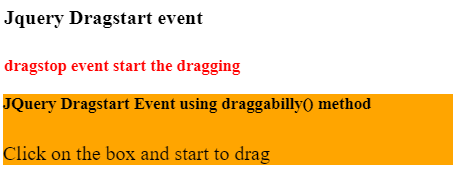 Jquery dragStart Event
