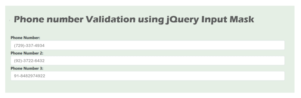 JQuery Input Mask Phone Number Validation
