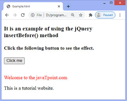 jQuery insertBefore() method