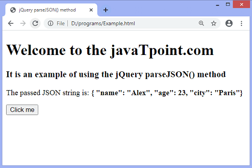 jQuery parseJSON() method