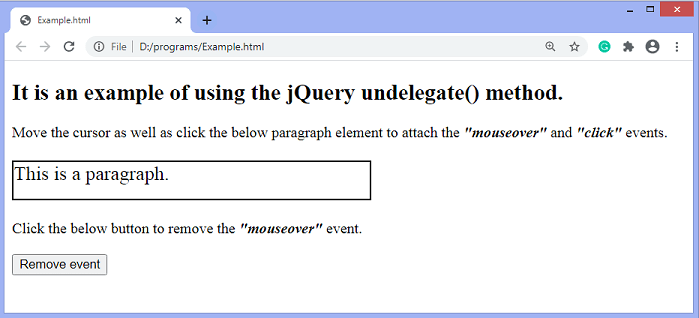 jQuery undelegate() method