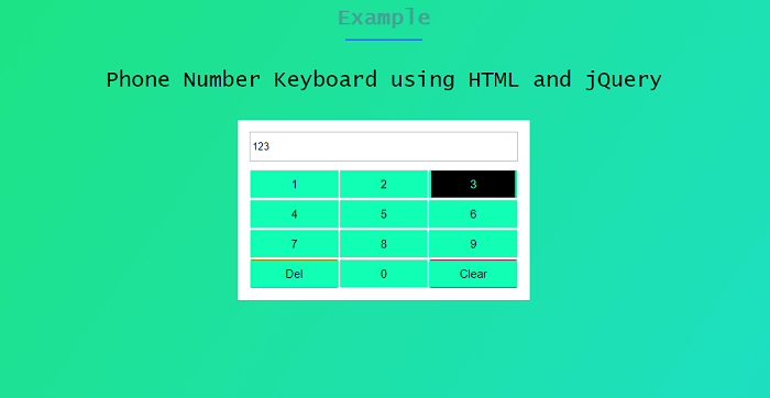 Phone Number Keyboard using HTML and jQuery