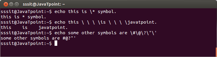 Linux Escaping Special Characters Javatpoint