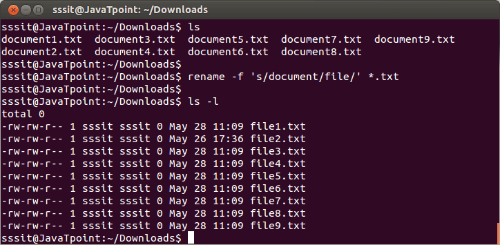 Linux Rename f Command Javatpoint