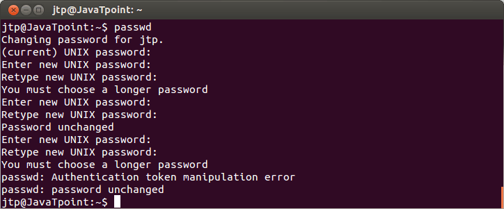 Linux Users Password Javatpoint