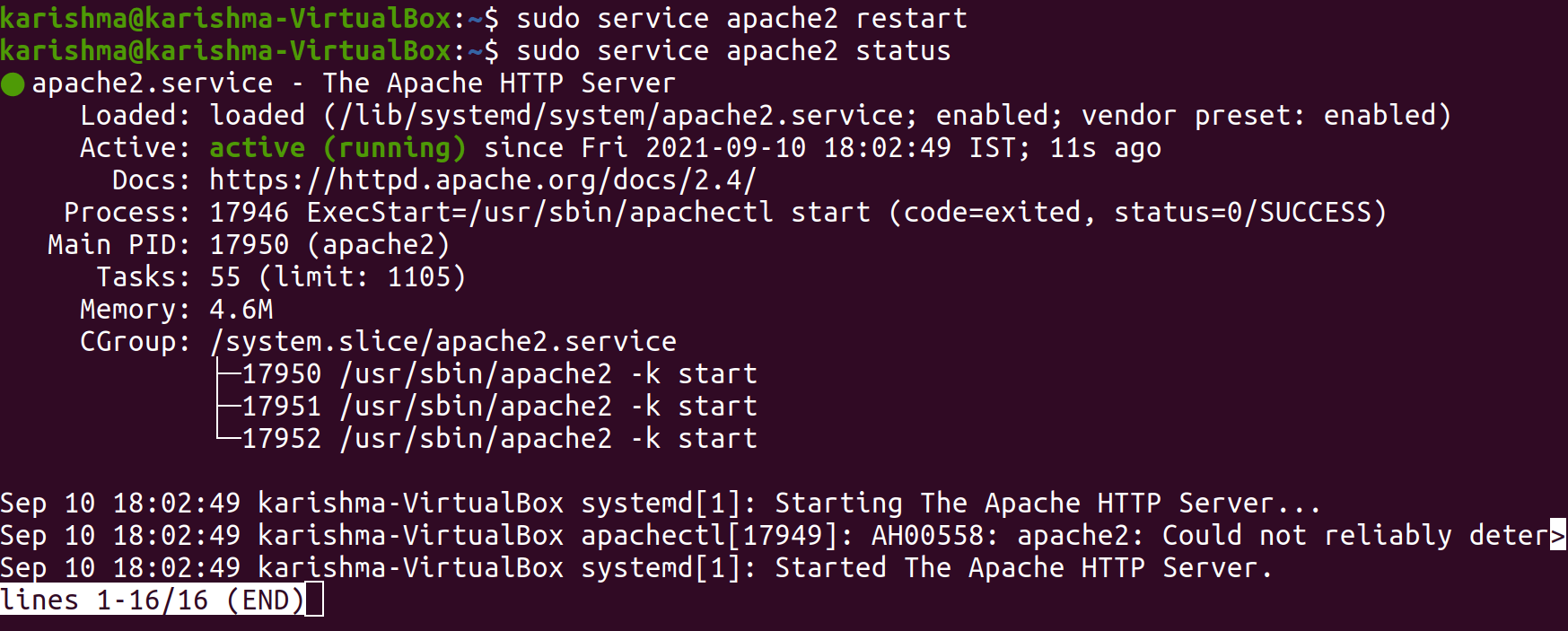 Restart Apache Ubuntu