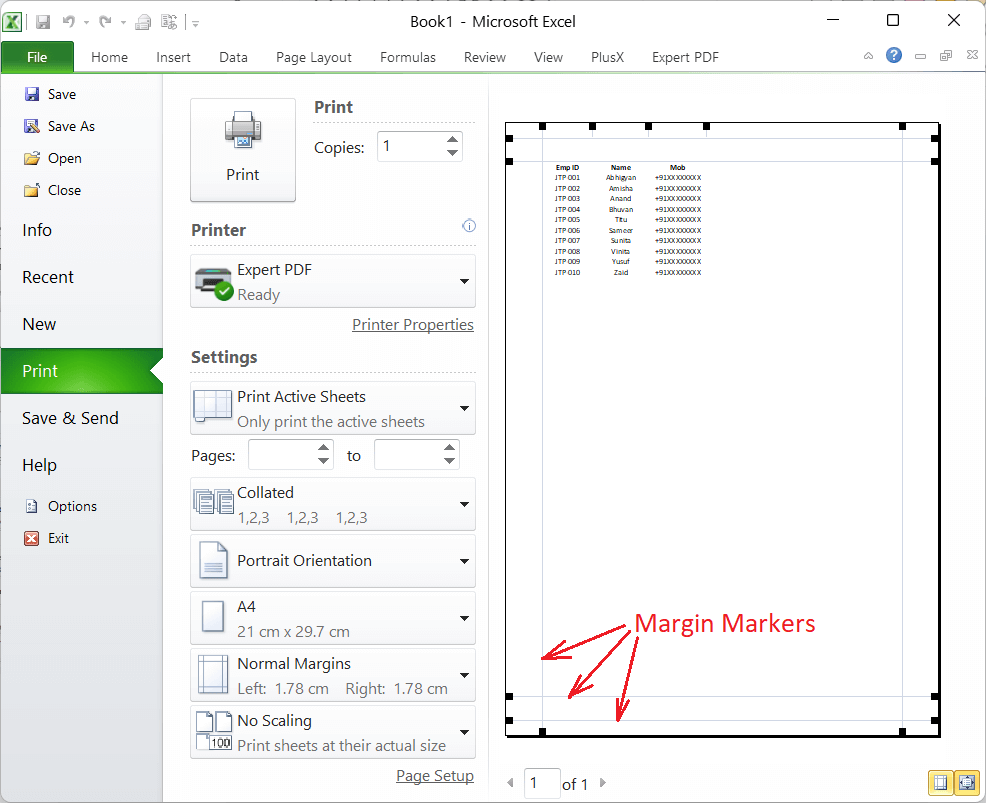 Adjust Margins in Excel