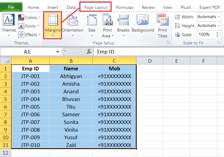 Adjust Margins in Excel - javatpoint