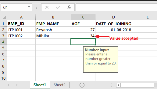 Apply data validation in Excel