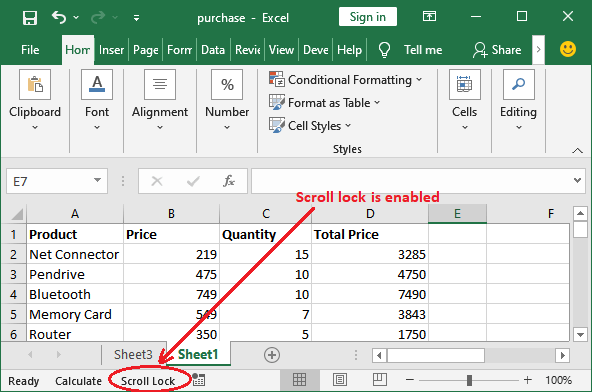 arrow not working in excel