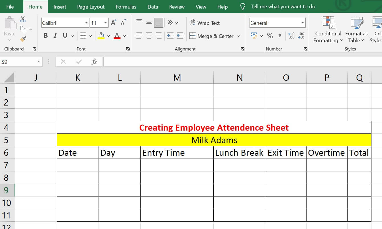 Attendance sheet format in excel