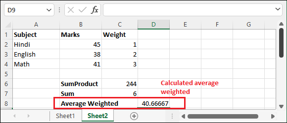 Calculate average weighted in Excel
