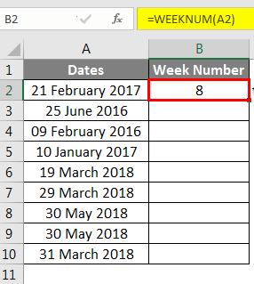 Calculating week number in Microsoft Excel with the help of the WEEKNUM function