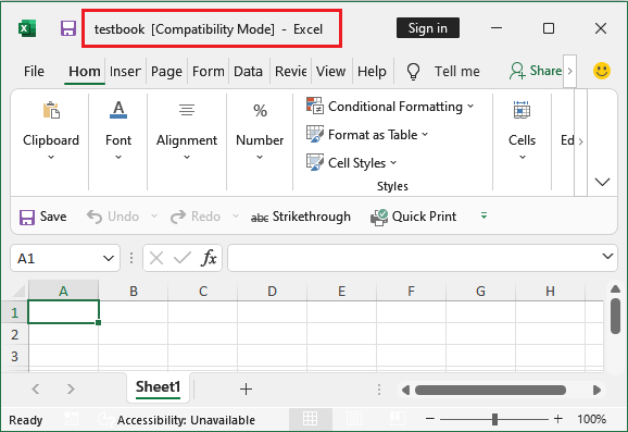 Compatibility mode in Excel