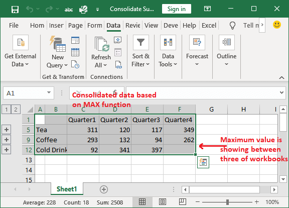 Consolidate data in Excel - javatpoint