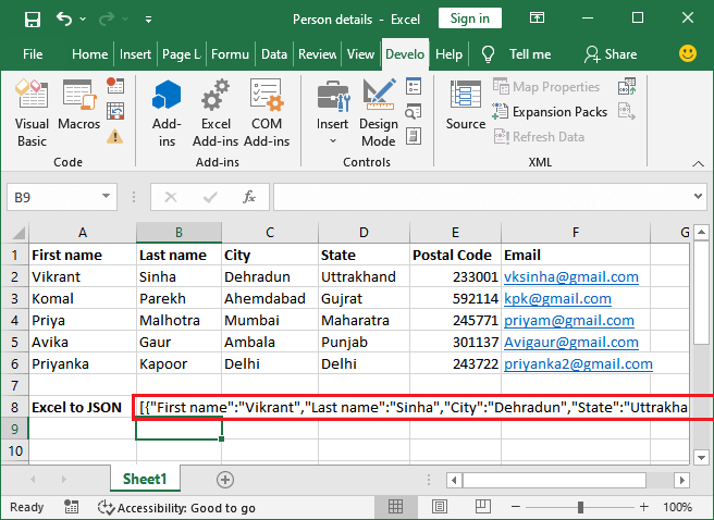 Convert the Excel to JSON using VBA code